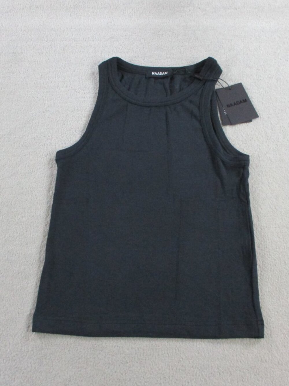Naadam Baby Ribbed Cropped Tank Womens Small Black Top Modal Blend Stretch NEW - Picture 2 of 10